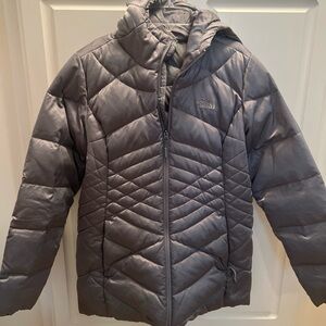THE NORTH FACE Down Puffy Winter Jacket Coat Hood Hooded Quilted Silver Gray 550